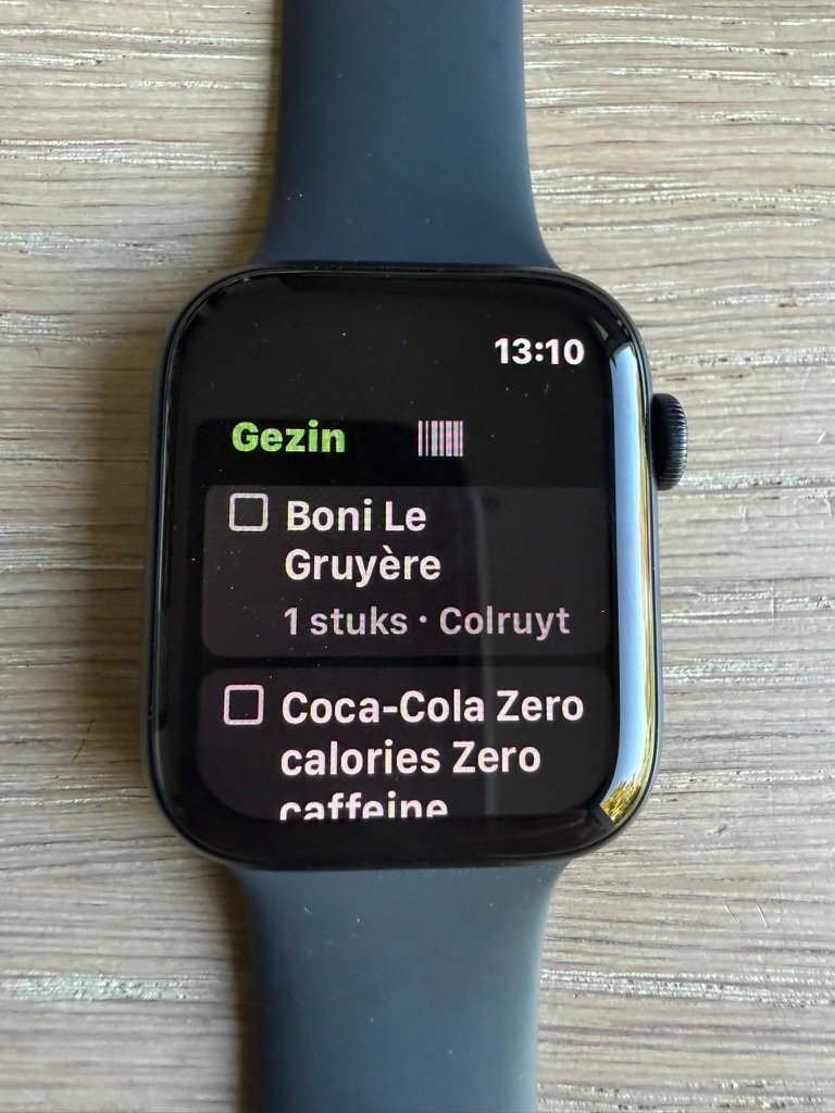 ListGrab op een Apple Watch met de groene Gezinslijst